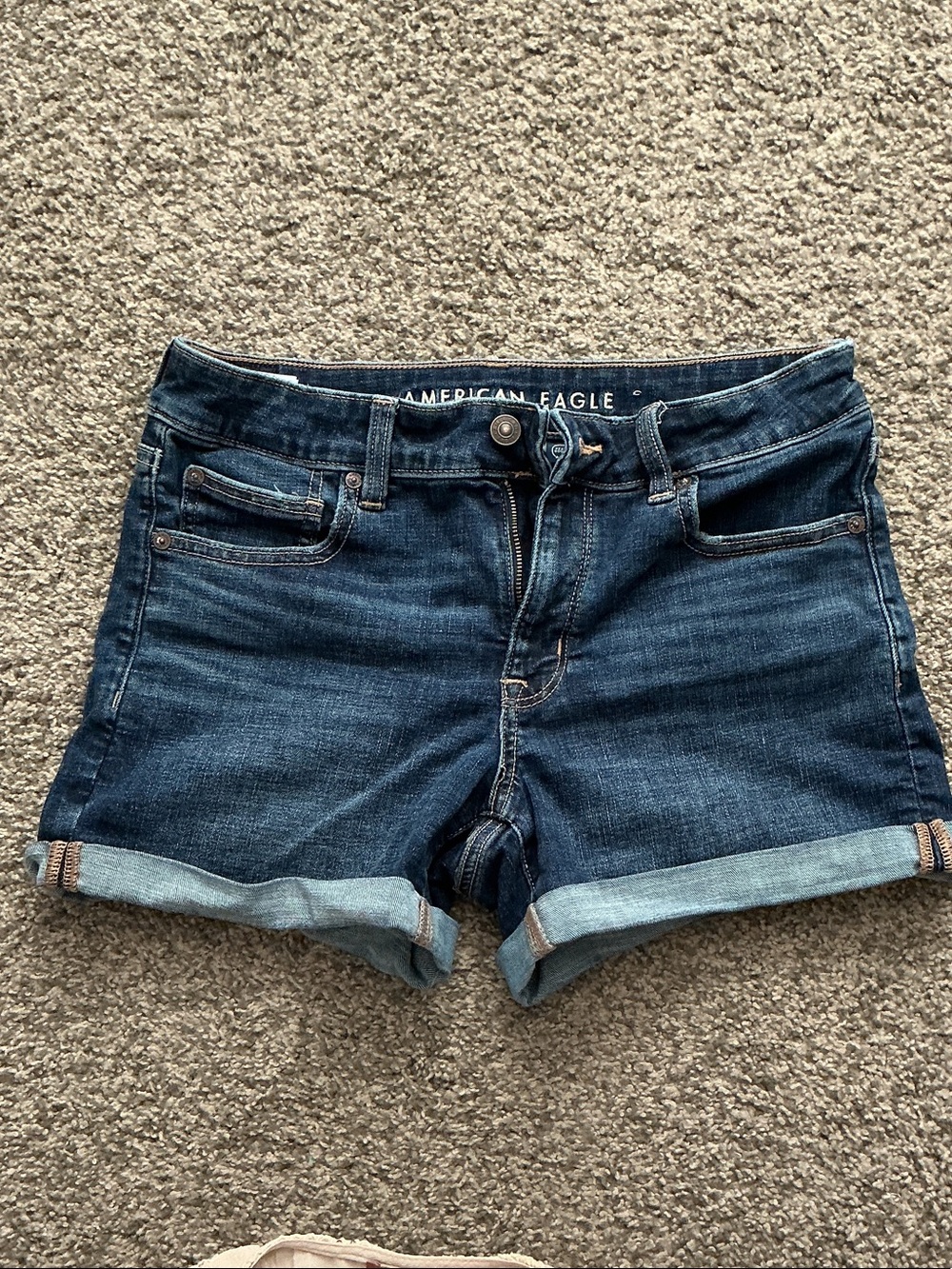 American Eagle Outfitters Dark Blue Rolled Cuff Denim Shorts